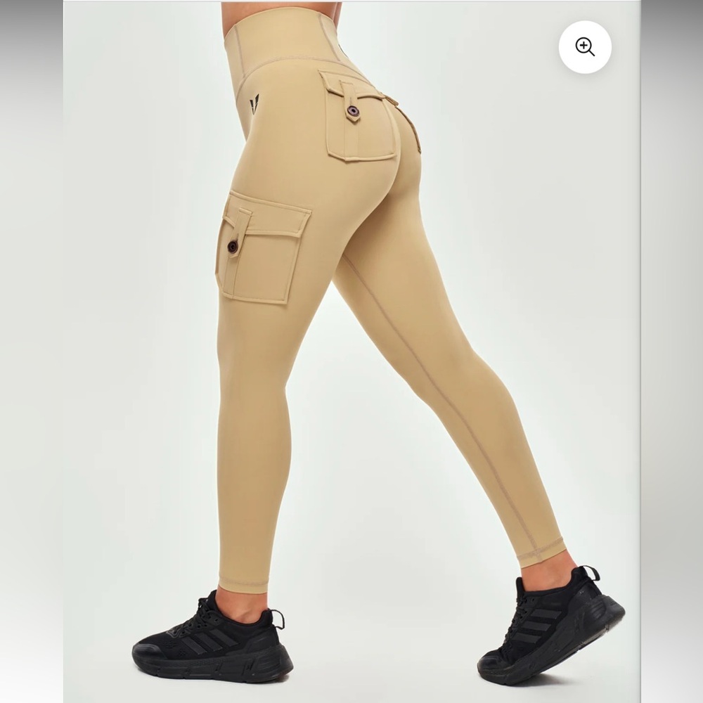 FIRM ABS BODY SCULPT HIGH WAISTED CARGO LEGGINGS KHAKI YELLOW XS